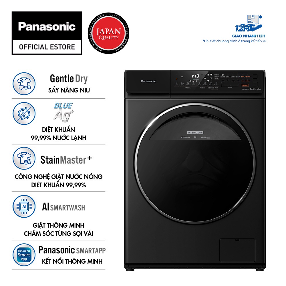 Máy Giặt Sấy Cửa Trước Panasonic 9 Kg NA-S96FR1BVT - Diệt khuẩn 99.99% (Đen)