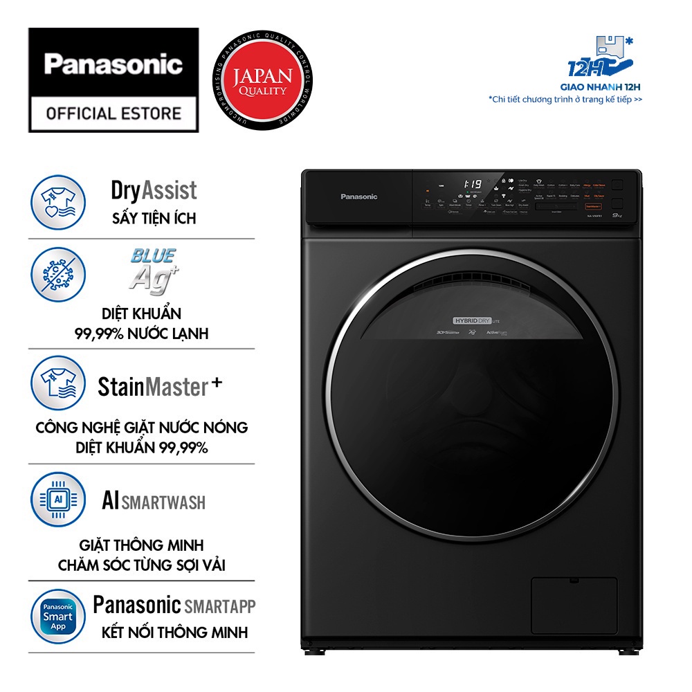 Máy Giặt Cửa Trước Panasonic 9 Kg NA-V90FR1BVT - Diệt khuẩn 99.99% (Đen)