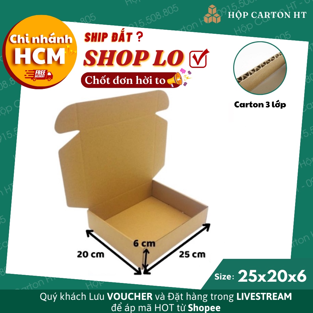 Combo 10 Hộp Carton Nắp Gài 25x20x6 Hộp Giấy Nắp Cài Đóng Hàng Quần Áo, Quà Tặng Handmade Giá Gốc Tận Xưởng