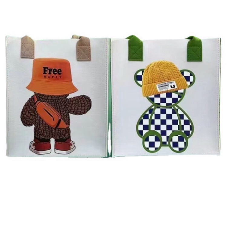 Túi Xách Tay Đựng Đồ In Họa Tiết Hoạt Hình Dễ Thương🍀FREESHIP🍀Set 3 Túi Tote Đeo Vai Vải Nỉ In Hoạt Hình Gấu kakaxi.st