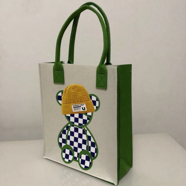 Túi Xách Tay Đựng Đồ In Họa Tiết Hoạt Hình Dễ Thương🍀FREESHIP🍀Set 3 Túi Tote Đeo Vai Vải Nỉ In Hoạt Hình Gấu kakaxi.st