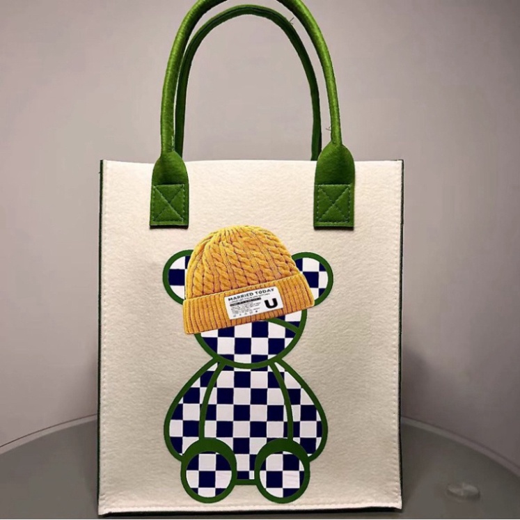 Túi Xách Tay Đựng Đồ In Họa Tiết Hoạt Hình Dễ Thương🍀FREESHIP🍀Set 3 Túi Tote Đeo Vai Vải Nỉ In Hoạt Hình Gấu kakaxi.st