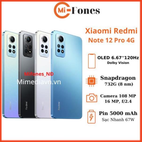 Điện thoại Xiaomi Redmi note 12 pro 4G Hàng chính hãng fullbox nguyên seal bảo hành 12 tháng tặng ốp lưng