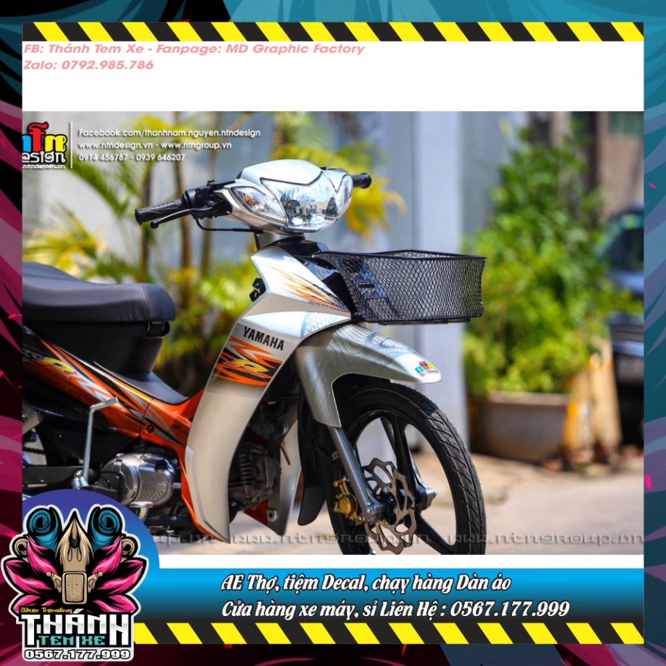 Tem Rời Dán Xe Sirius Mẫu Hoa Văn Chữ R 2008 Cam Bạc Đen Cực Đẹp, Hàng 3 Lớp Chất Lượng Cao [TTX]