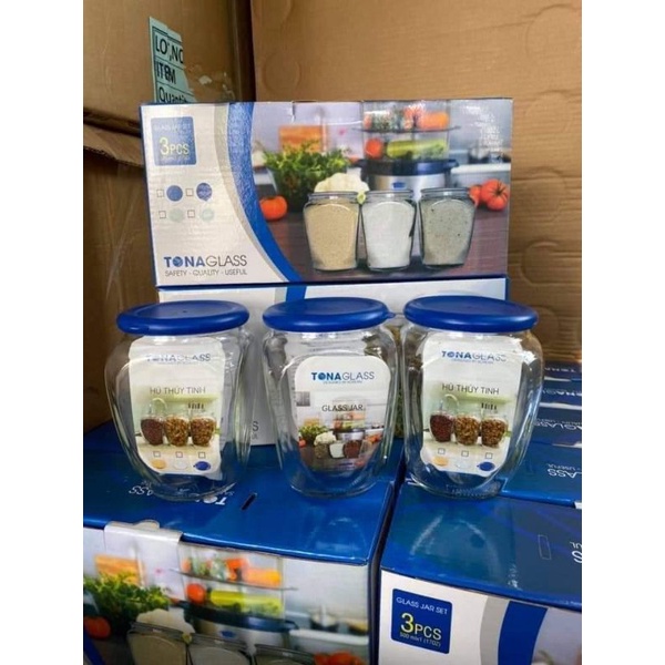 BỘ 3 HŨ THUỶ TINH CAO CẤP 500ML TONA GLASS CÓ HỘP