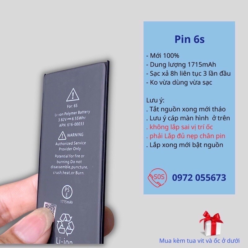 PIN EU ZIN Cho IP 5/ 5s/ 5c/ 5se/ 6/ 6p/ 6s/ 6sp/ 7/ 7p/ 8/ 8p Mới 100% Bảo Hành 12 Tháng Tặng Kèm Siu Dán