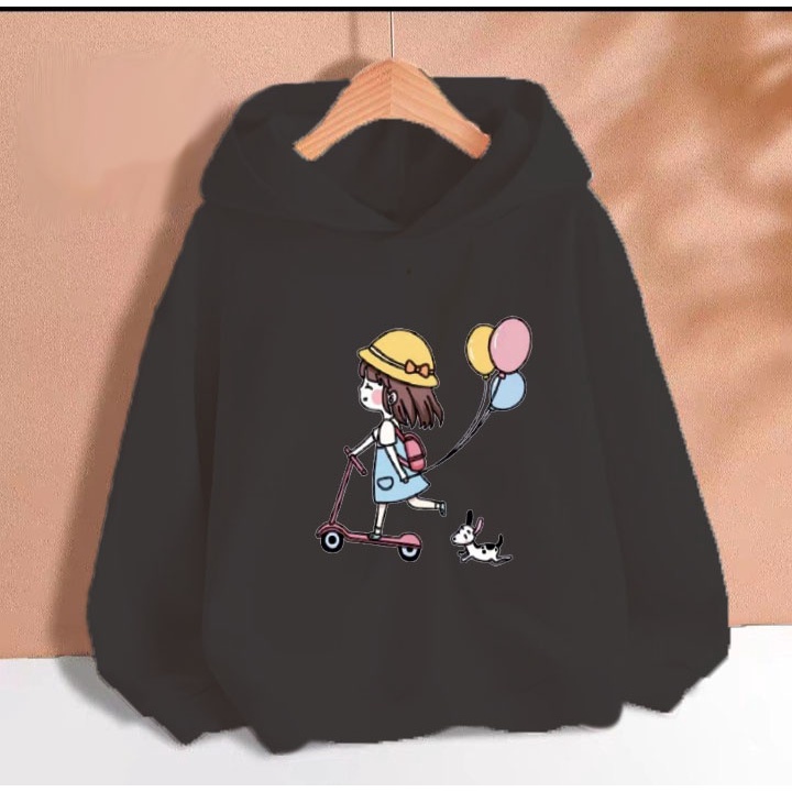 Áo hoodie cô gái bóng bay cho bé gái phom rộng chất nỉ size từ 9 đến 65kg