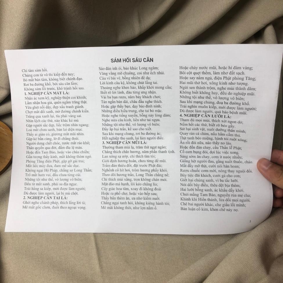 GIEO DUYÊN TỜ SÁM HỐI 6 CĂN GIEO DUYÊN -  mỗi vị thỉnh 3 tờ