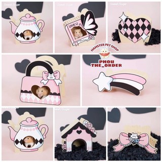 SS Hầm chui nhà ngủ thang leo gỗ Hồng đen cho hamster
