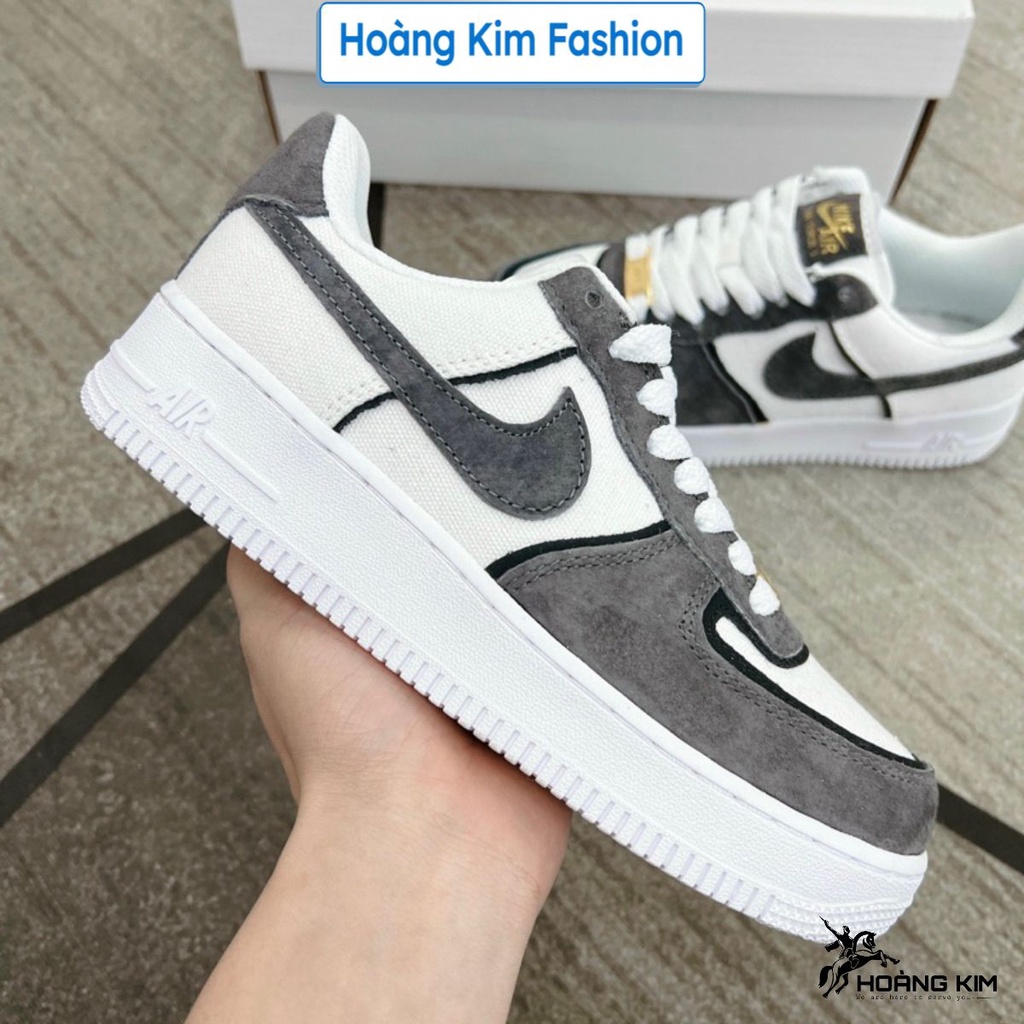 Giày_Nike air force 1 xám, Af1 Xám Lông Chuột Nam Nữ Cao Cấp Giày Af1 Custom Xám Canvas Full Bill Box