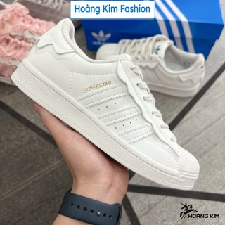 Giày thể thao adidas superstar kem trắng, giày das sò 3 sọc màu trắng kem bản SC nam nữ hot trend Full Box Bill