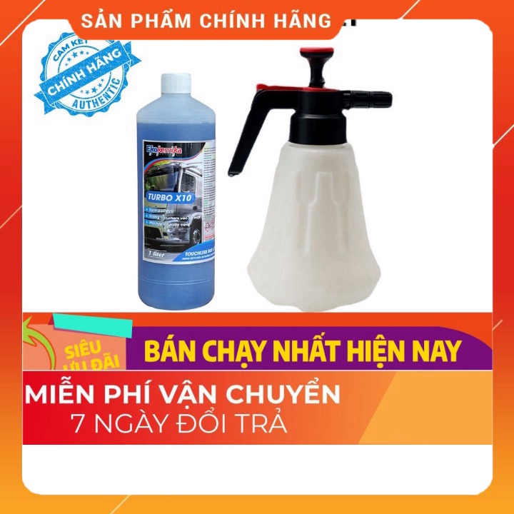 COMBO BÌNH BỌT TUYẾT + NƯỚC RỬA XE KHÔNG CHẠM EKOKEMIKA TURBO X10 1L - Hàng chuẩn