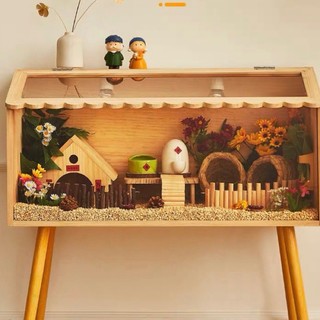 Lồng chuồng gỗ mix mica cho hamster size 80