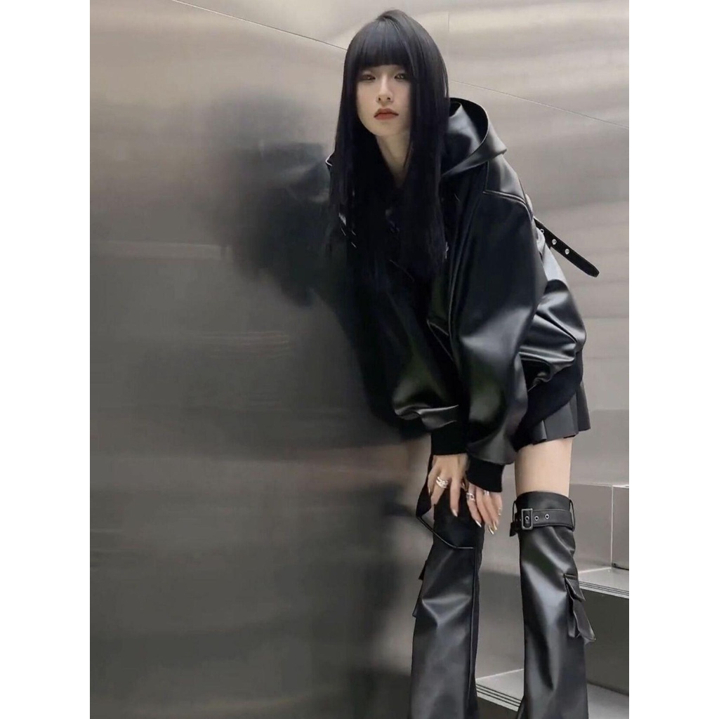 Áo Khoác Da pu Có Mũ Trùm Đầu Phong Cách Thời Trang Âu Mỹ 2023