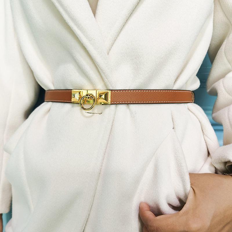 Hermes Thắt Lưng Da Bò Mỏng Phong Cách retro Cho Nữ
