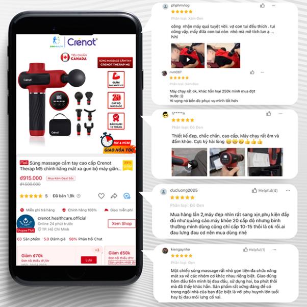 Súng massage cầm tay cao cấp Crenot Therap M5 chính hãng mát xa gun bộ máy giãn cơ đấm lưng matxa đau cổ vai gáy mini