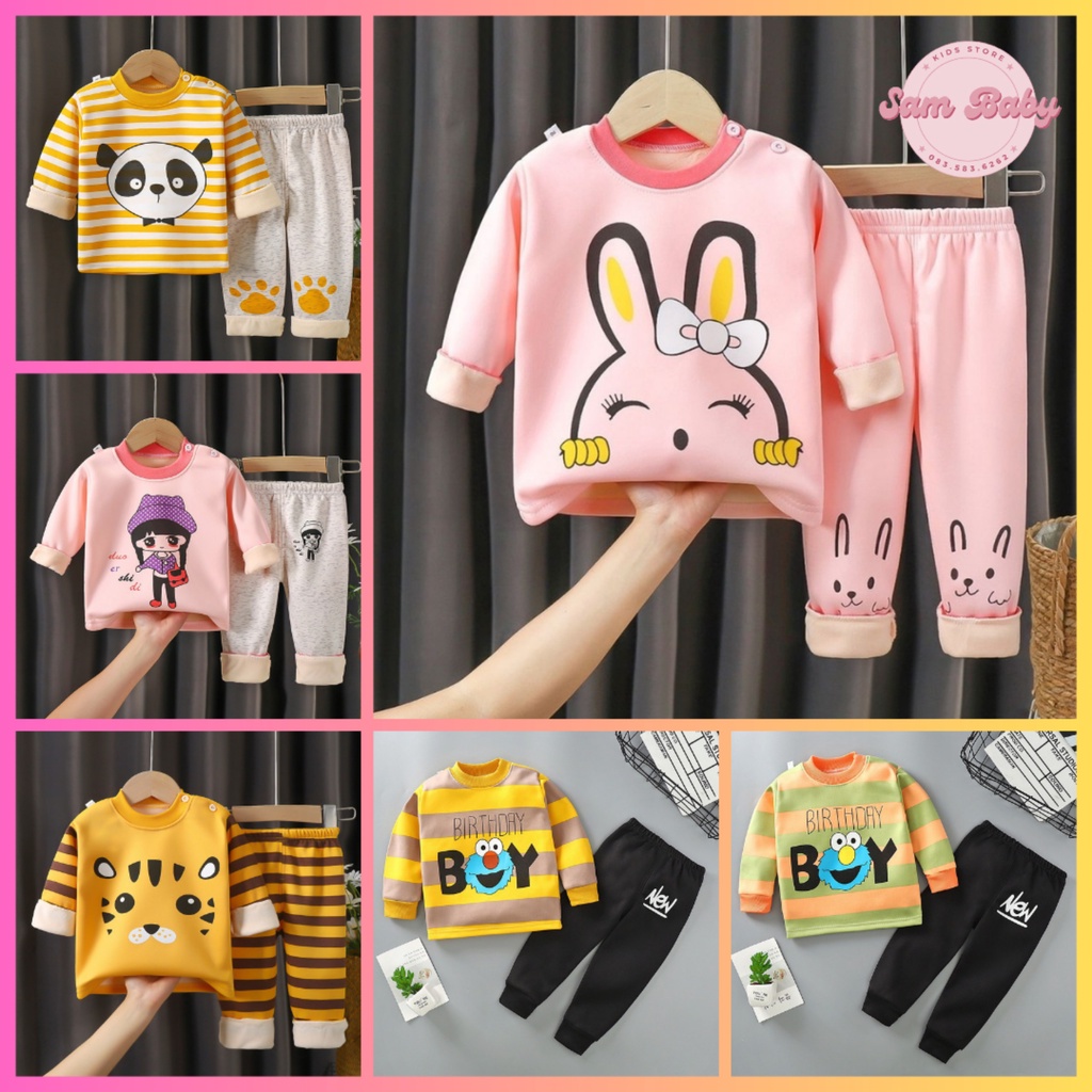 Bộ nỉ bông bé gái bé trai dày dặn, bộ thu đông lót bông mềm mịn cho bé, hàng chuẩn QCCC cho bé 10-22kg SAM BABY