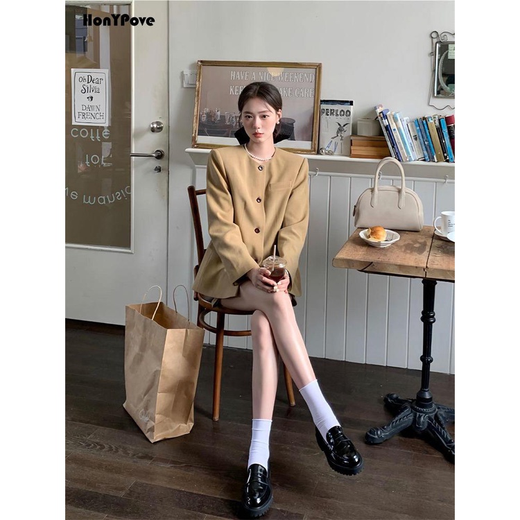 Honypove Bộ Áo Khoác Vest Tay Dài + Chân Váy Chữ a Lưng Cao Thời Trang Mùa Thu Cho Nữ