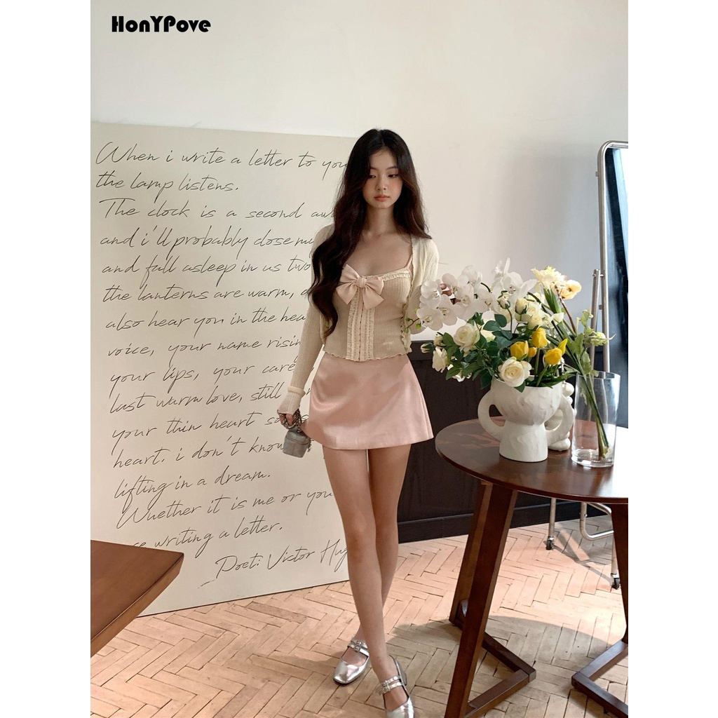 Honypove Áo Hai Dây Dệt Kim Phối Ren Màu Trơn Thời Trang Xuân Hè Cho Nữ | BigBuy360 - bigbuy360.vn