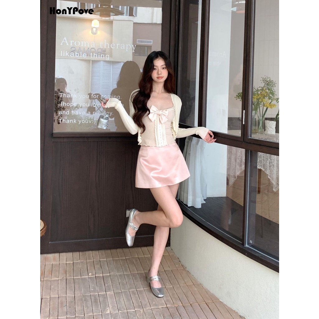 Honypove Áo Hai Dây Dệt Kim Phối Ren Màu Trơn Thời Trang Xuân Hè Cho Nữ | BigBuy360 - bigbuy360.vn