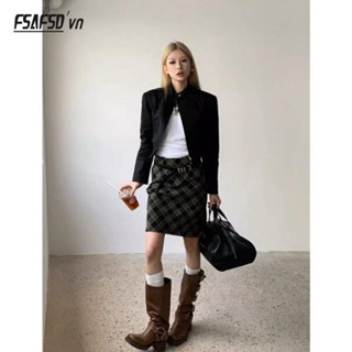 Chân Váy Lửng Họa Tiết Kẻ Sọc Caro Phong Cách retro Mỹ Thời Trang Mùa Thu 2023 Mới