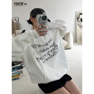 Áo hoodie Dáng Rộng In Chữ Vẽ Tay Phong Cách Mới Mùa Thu 2023 Cho Nữ