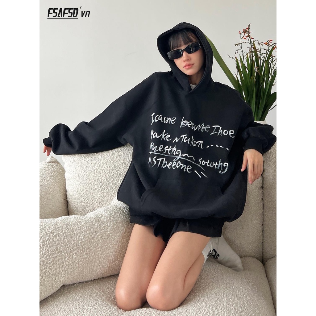 Áo hoodie Dáng Rộng In Chữ Vẽ Tay Phong Cách Mới Mùa Thu 2023 Cho Nữ