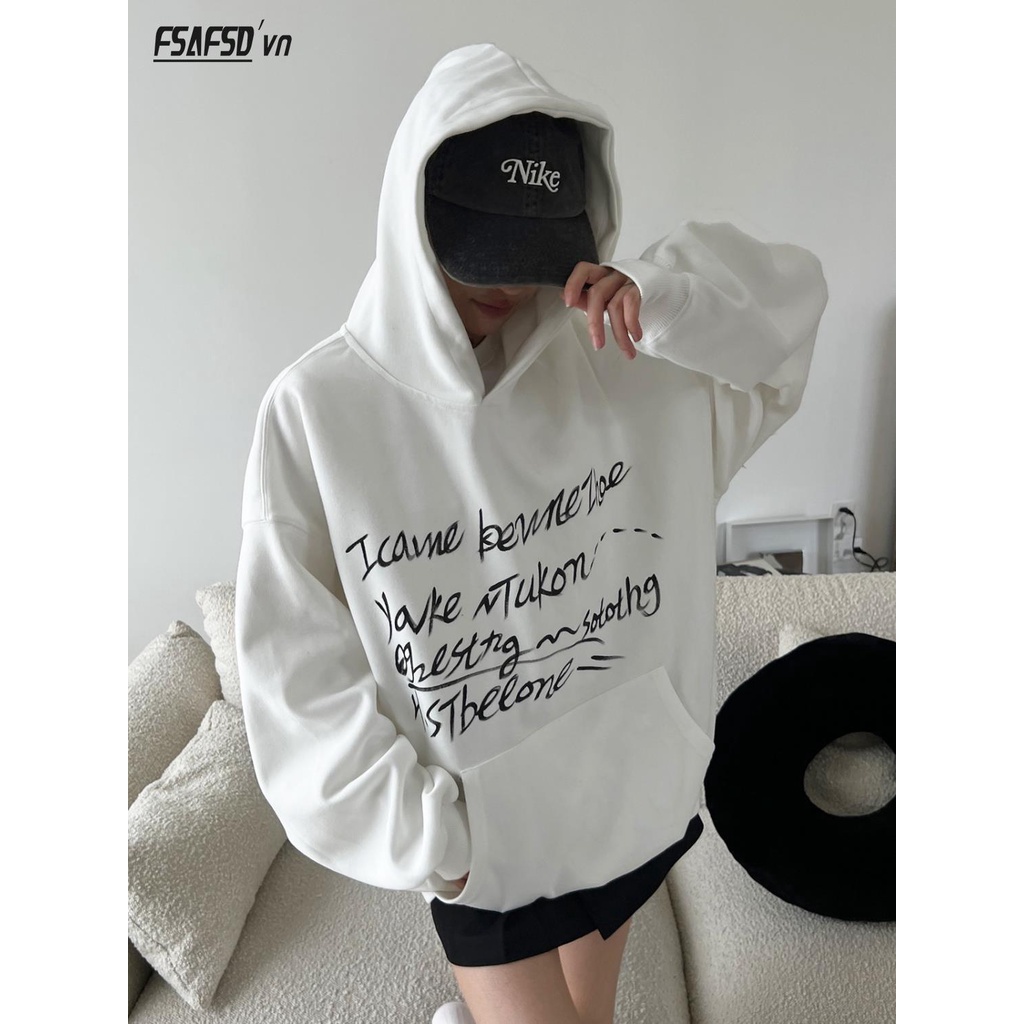 Áo hoodie Dáng Rộng In Chữ Vẽ Tay Phong Cách Mới Mùa Thu 2023 Cho Nữ
