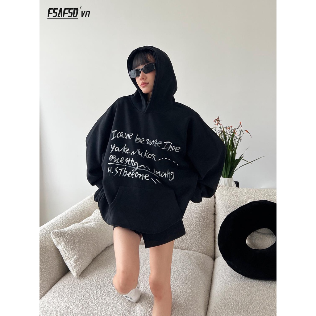 Áo hoodie Dáng Rộng In Chữ Vẽ Tay Phong Cách Mới Mùa Thu 2023 Cho Nữ