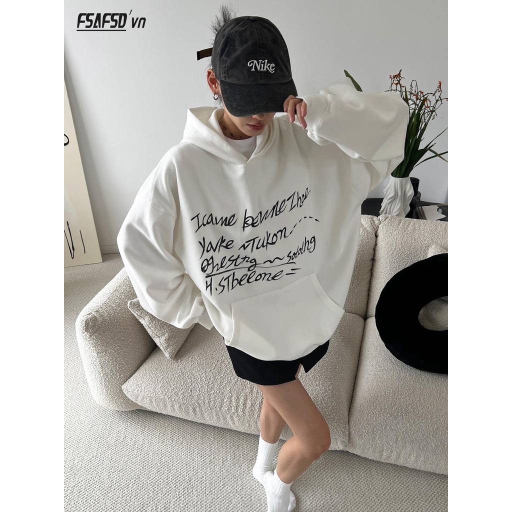 Áo hoodie Dáng Rộng In Chữ Vẽ Tay Phong Cách Mới Mùa Thu 2023 Cho Nữ
