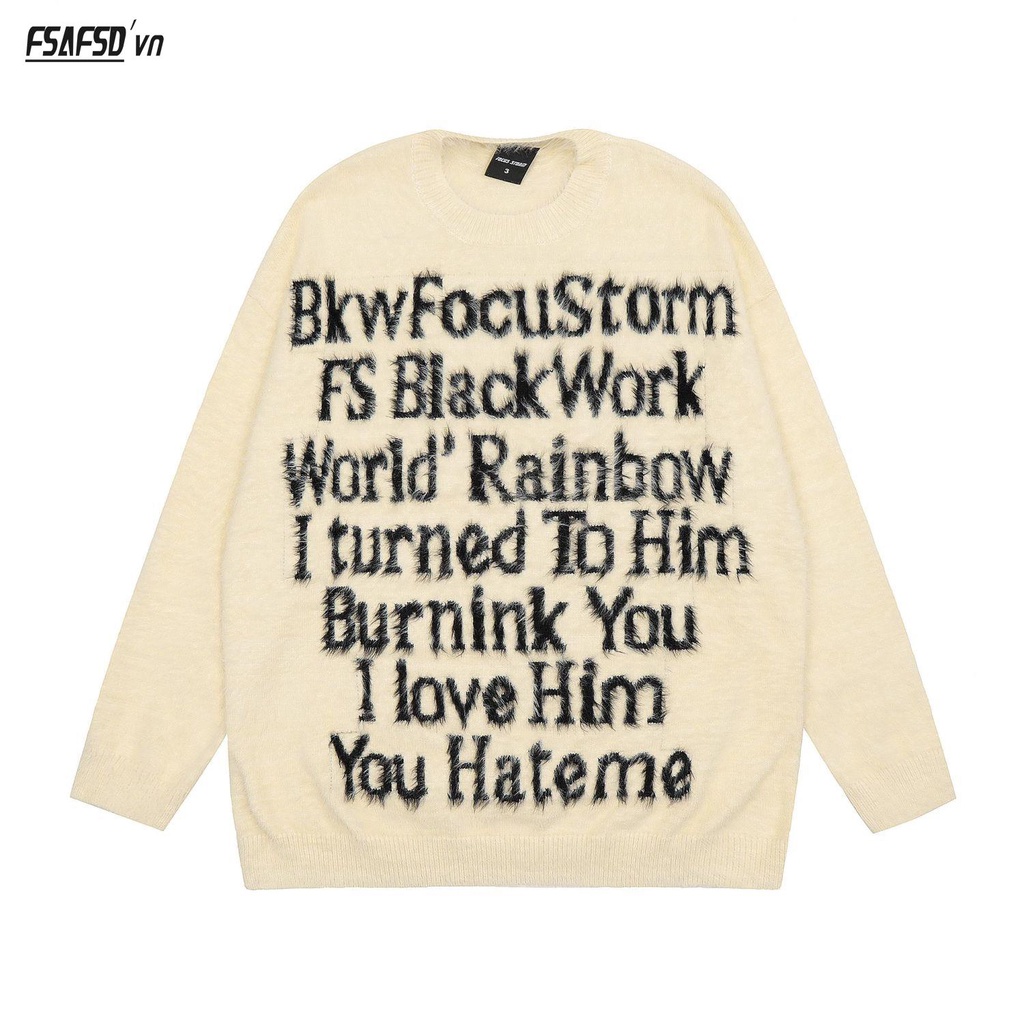 Áo sweater Dệt Kim Cổ Tròn In Chữ jacquard Thời Trang Thu Đông Cho Cặp Đôi