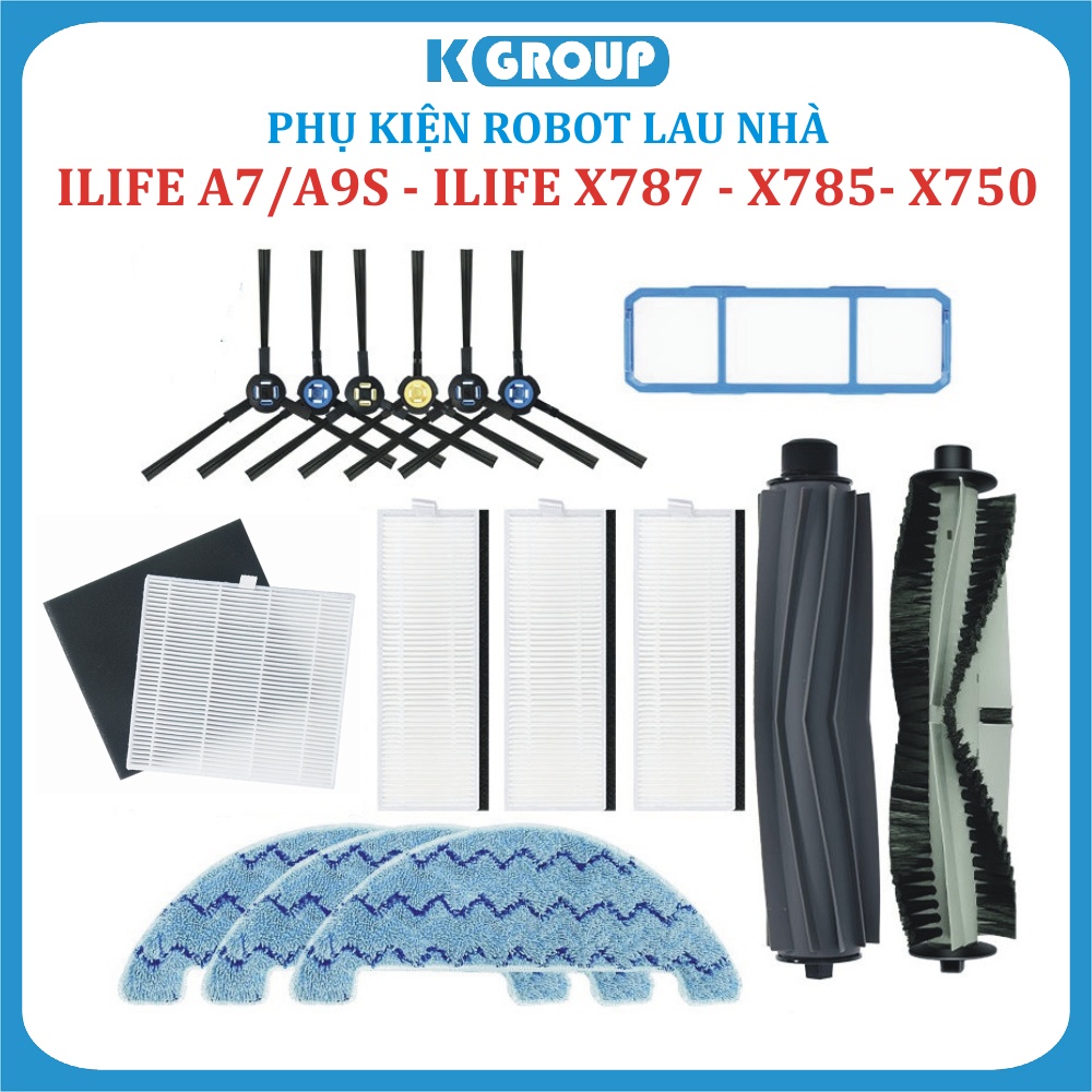 Phụ kiện khăn, Giẻ, Chổi cạnh, Chổi chính, Chổi giữa, Lọc bụi, Robot hút bụi ILIFE X750-X785-X787-A7-A9s-A10s