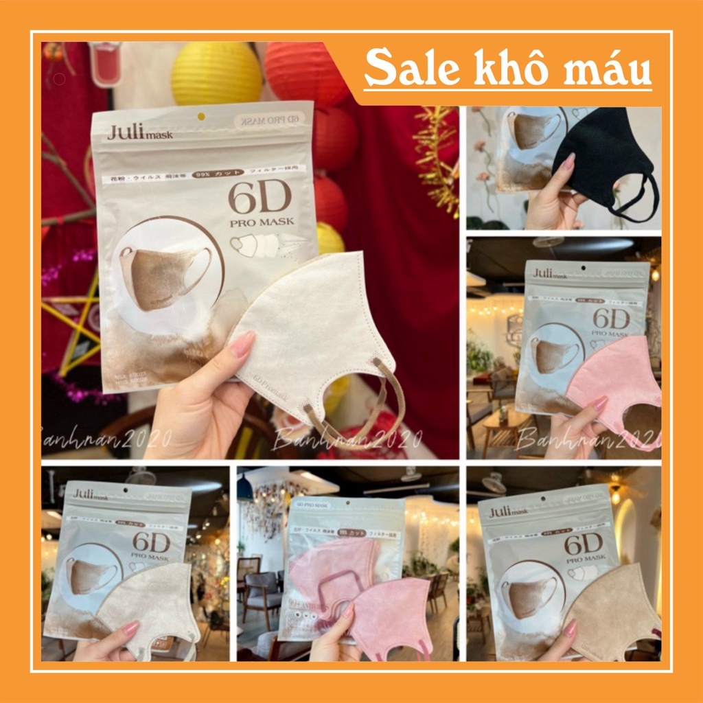 Set 50 chiếc Khẩu trang JULI 6D Promask Kháng Khuẩn,Mix Đủ 6 Màu Trend,Quai êm Thoải Mái