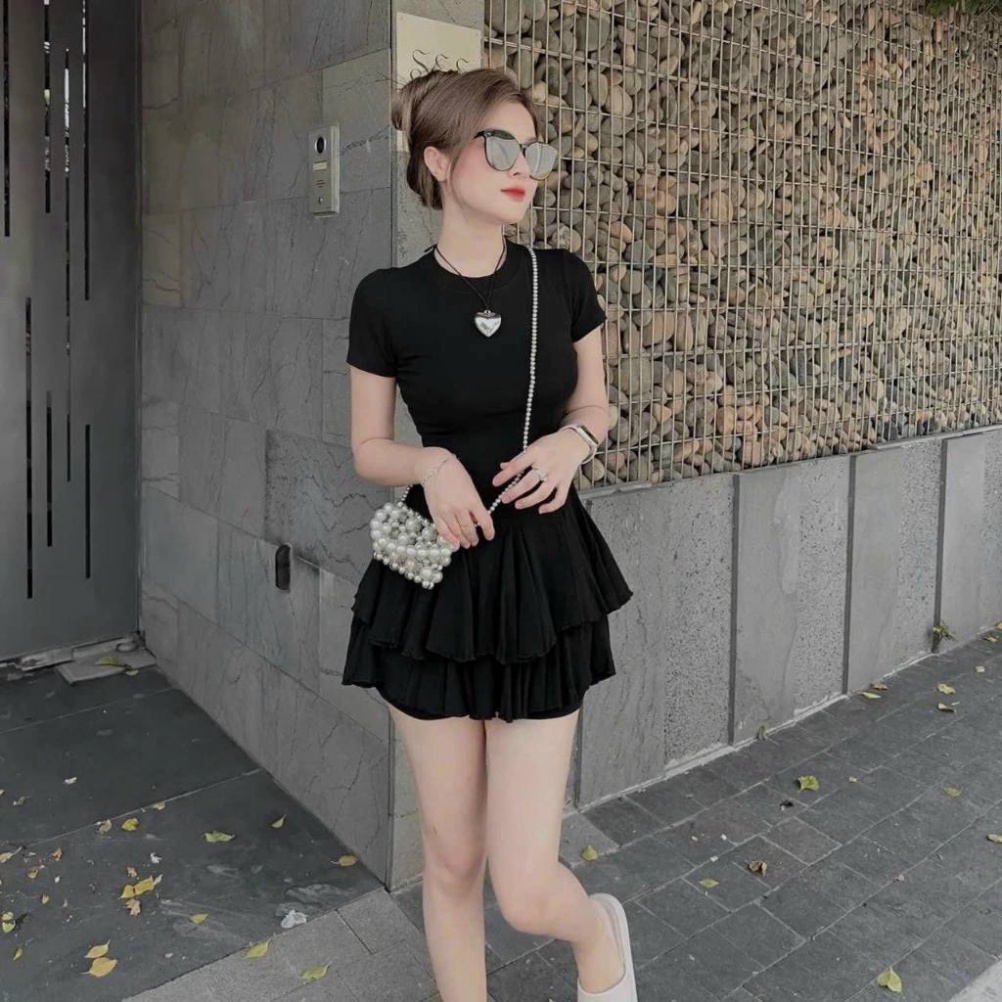 Đầm Xòe Trơn Cổ Tròn Hai Tầng Bèo Siêu Hot CC7387 GAR HỎA TỐC