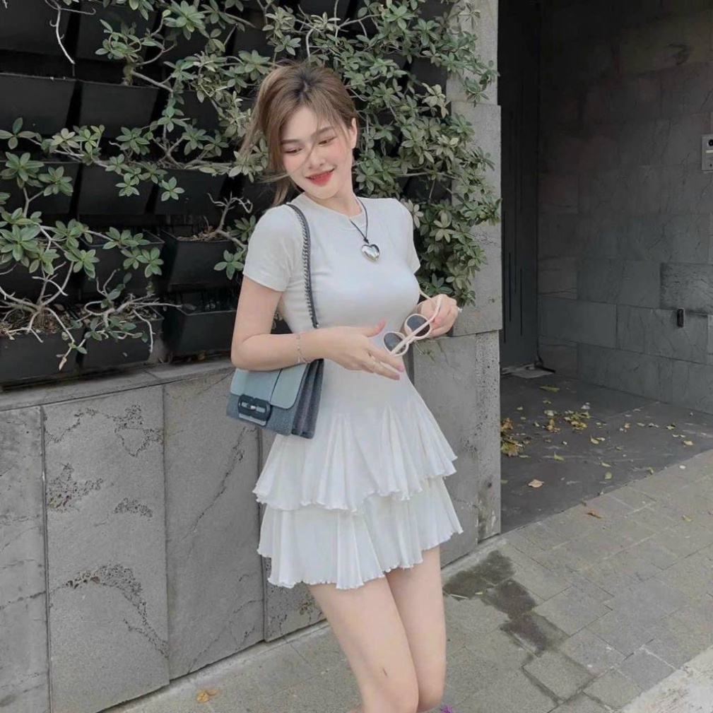 Đầm Xòe Trơn Cổ Tròn Hai Tầng Bèo Siêu Hot CC7387 GAR HỎA TỐC