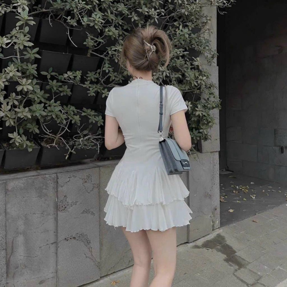 Đầm Xòe Trơn Cổ Tròn Hai Tầng Bèo Siêu Hot CC7387 GAR HỎA TỐC