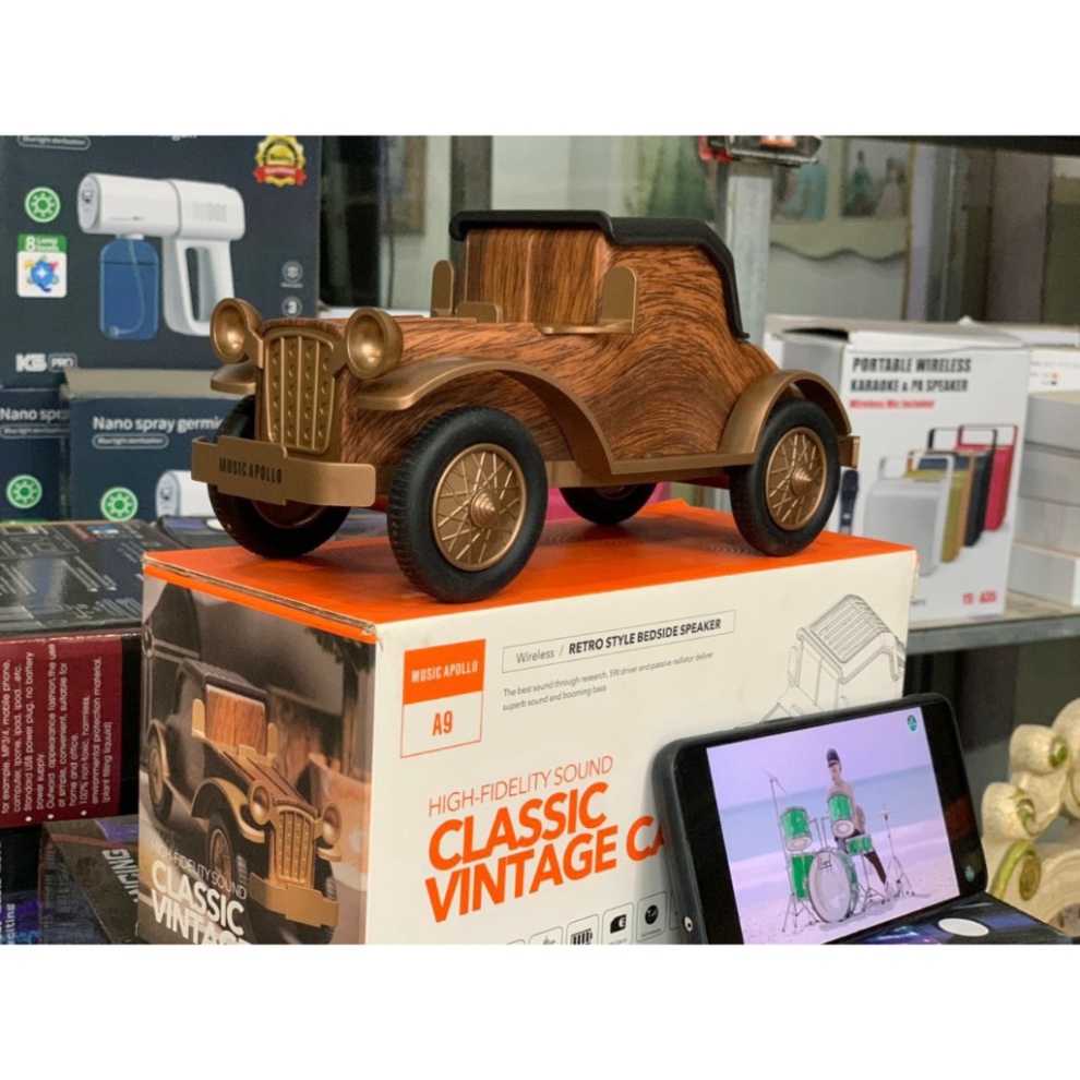 Bh Loa bluetooth Không Dây a9 Hình Xe Hơi Phong Cách retro Kèm Giá Đỡ Điện Thoại