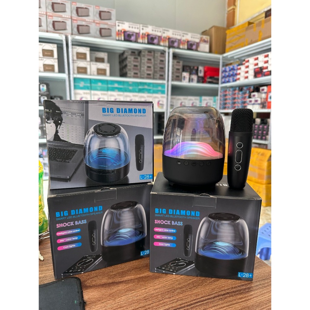 Loa Bluetooth L28+ Không Dây Kèm Micro Hát Karaoke, Loa Bluetooth Trong Suốt Có Đèn LED
