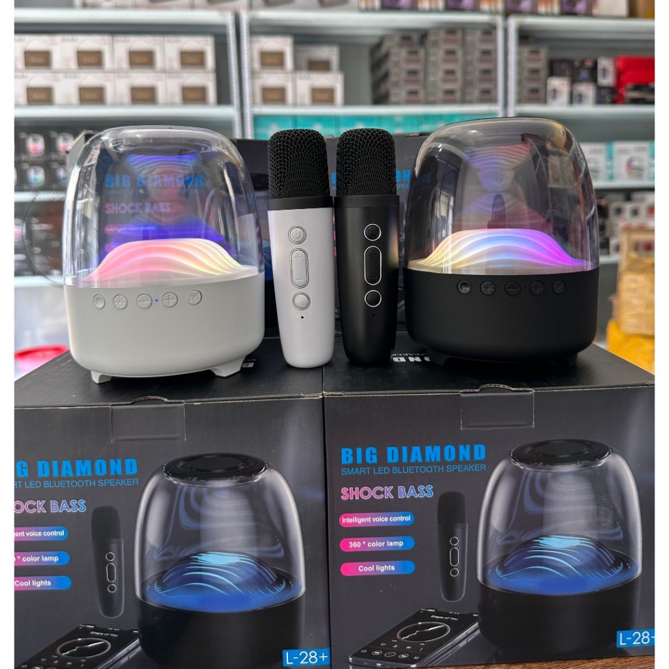 Loa Bluetooth L28+ Không Dây Kèm Micro Hát Karaoke, Loa Bluetooth Trong Suốt Có Đèn LED