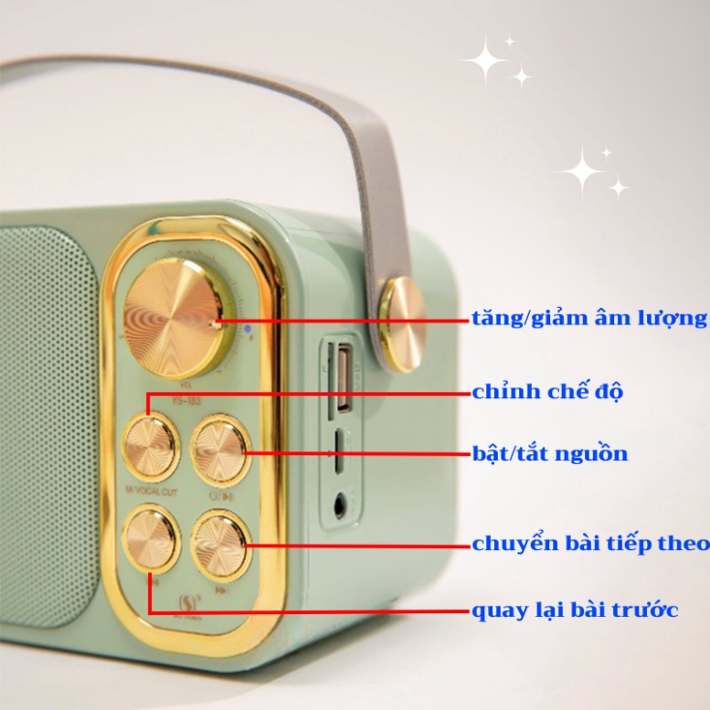 Loa Karaoke Bluetooth Mini YS-103 Kèm 1 Micro Không Dây Công Suất 5W Âm Thanh Siêu Hay-Loa Karaoke Mini Bluetooth