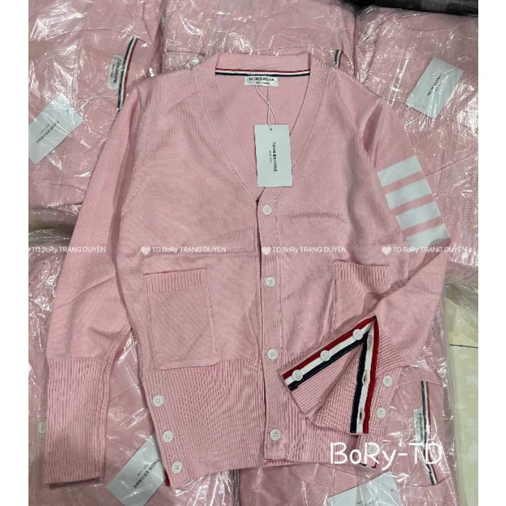 Áo cadigan len sọc tay hồng hàng QCL1