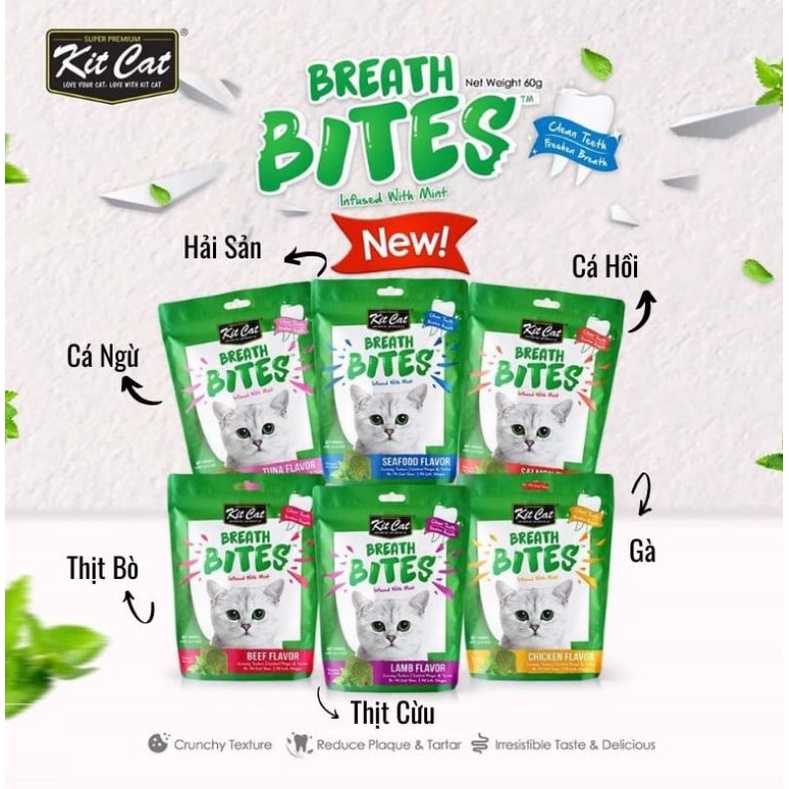 Snack Nhai Sạch Răng Cho Mèo KitCat Breath Bites 60g