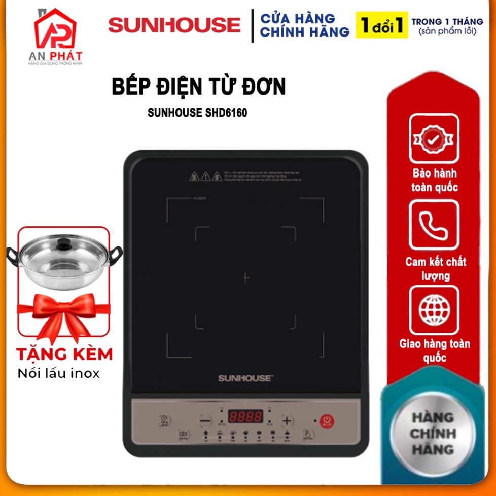 Bếp từ đơn Sunhouse SHD6160 tặng nồi lẩu inox - Hàng Chính Hãng Bảo Hành 24 Tháng