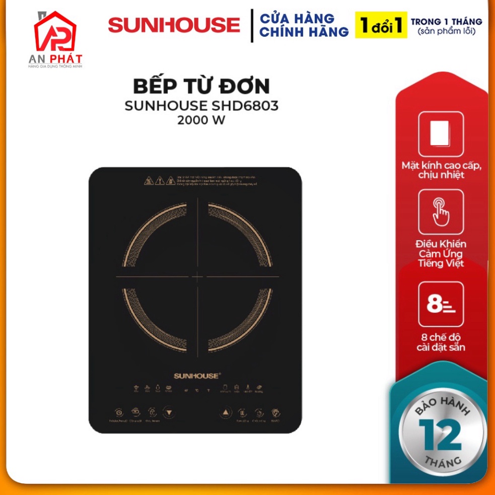 Bếp từ đơn SUNHOUSE SHD6803 - Hàng Chính Hãng Bảo Hành 24 Tháng