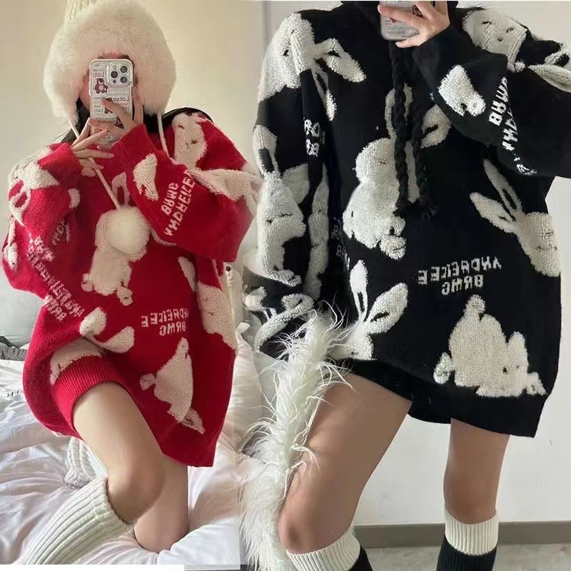 Áo sweater Nữ Dáng Rộng In Hình Thỏ Phong Cách Giáng Sinh Thời Trang Năm Mới 2022 38-150kg