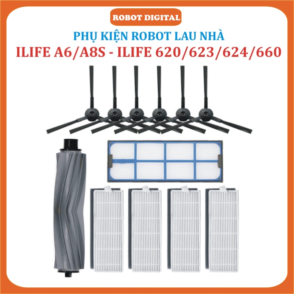 Phụ kiện lọc hepa , Khăn, Giẻ lau, Chổi giữa, Cuộn, Chổi cạnh, Robot hút bụi ILIFE 620/623/624/660/6