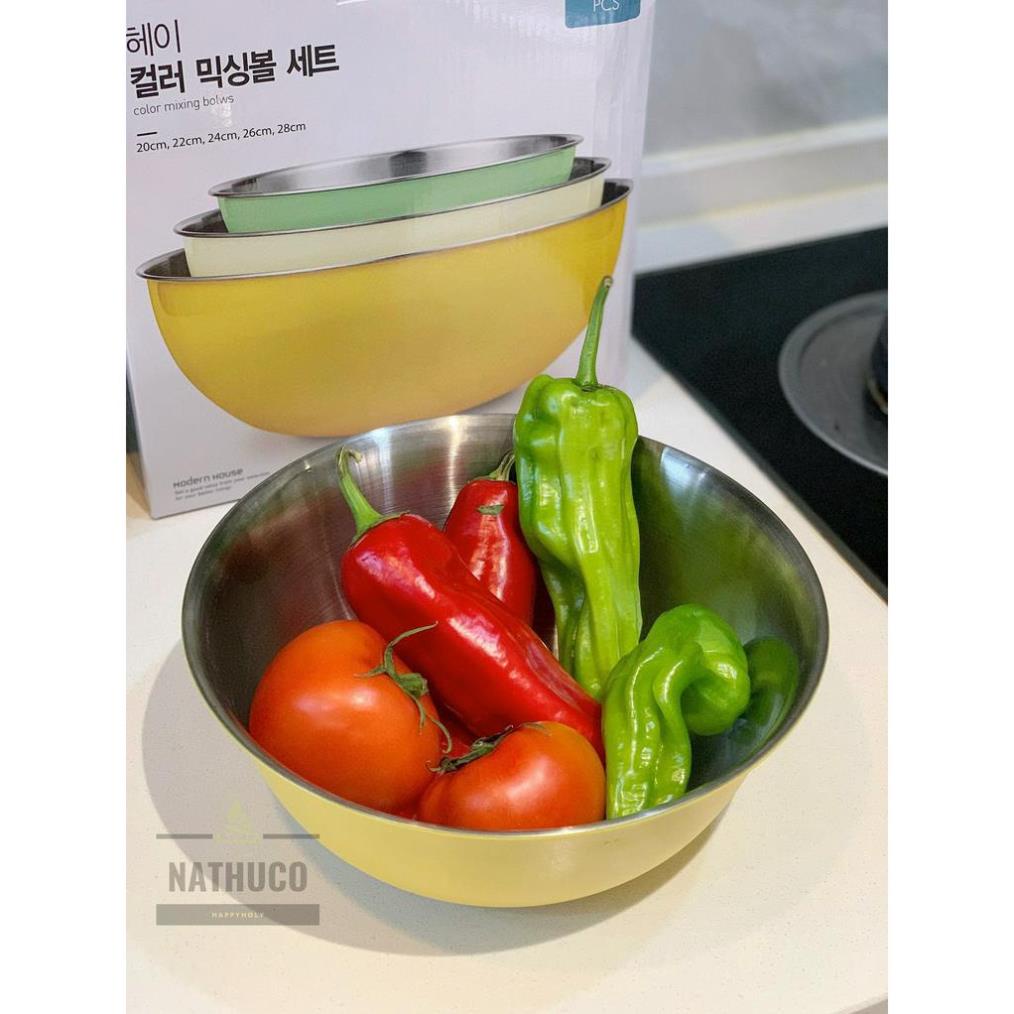 Bộ 3 Bát Trộn Inox 3 Màu Xuất Hàn, Set 3 thố trộn kim loại 2500ml - 1800ml - 1200ml