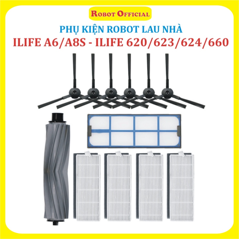 Phụ kiện lọc hepa , Khăn, Giẻ lau, Chổi giữa, Cuộn, Chổi cạnh, Robot hút bụi ILIFE 620/623/624/660/6