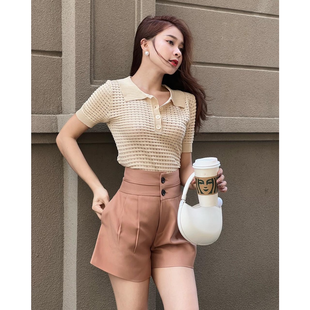 SALE UP TO 50% + VC 200K || JOVEN Quần short nữ 2 lưng cạp cao tôn dáng 3 màu đen/ trắng/ nâu dễ mix đồ