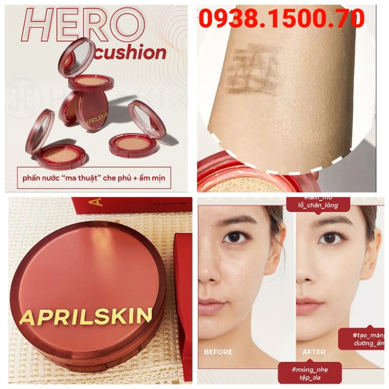 PHẤN NƯỚC KIỀM DẦU CHE PHỦ HOÀN HẢO TỪ RAU MÁ CHỐNG DÍNH KHẨU TRANG AprilSkin Hero Cushion 12g